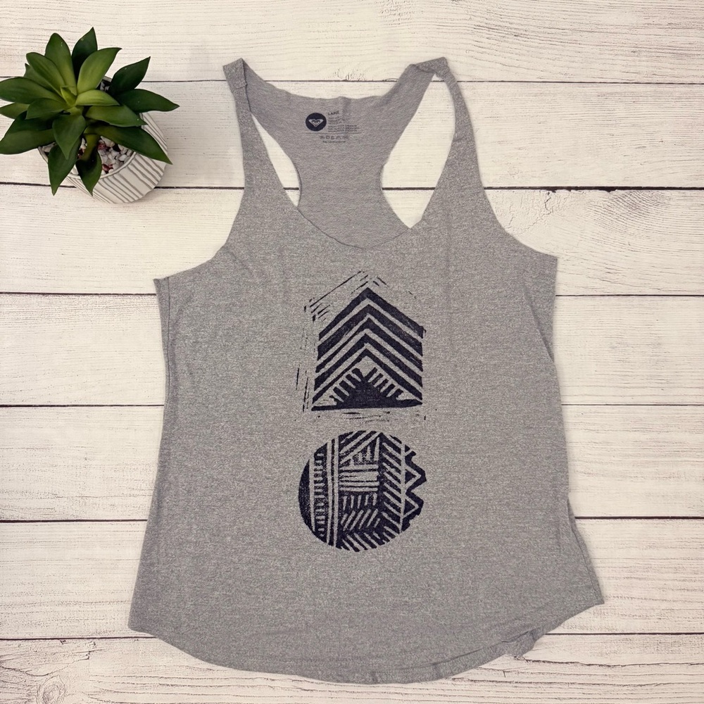 Roxy‎ Gray Graphic Cut-Out Tank Top